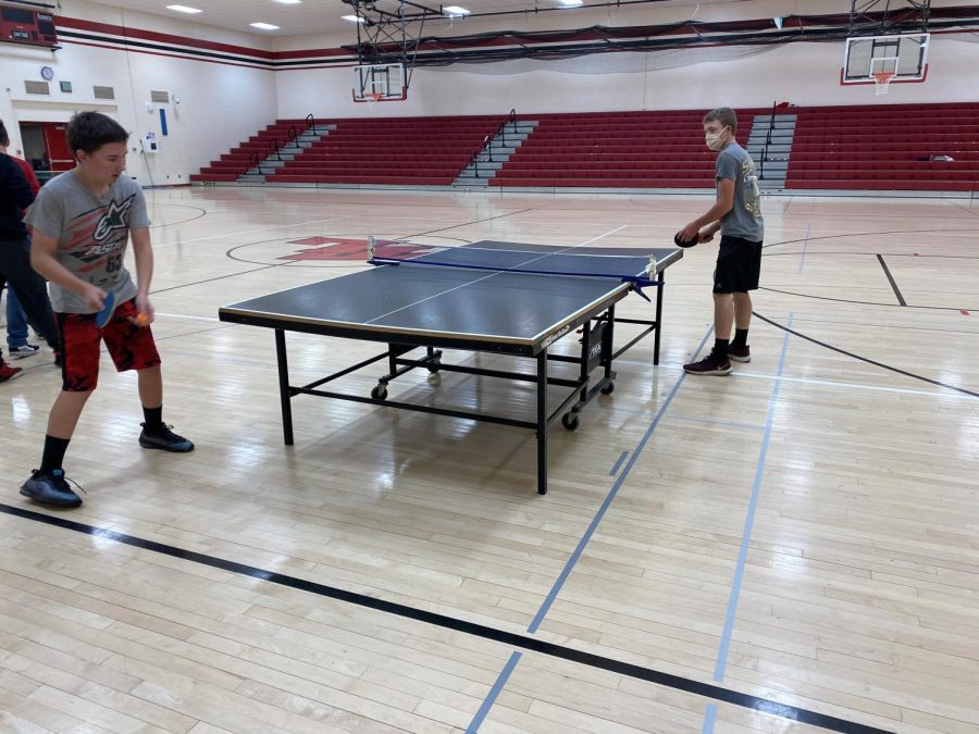 Ryan Emmons and Aidan Pruitt play an intense game of ping pong.
