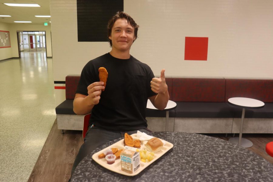 Twin Lakes High School senior Blayze Woods chose the spicy chicken tenders for lunch today. School lunches have been upgraded this year with more homestyle options. Blayze said, “ This is one of the better school lunches.”