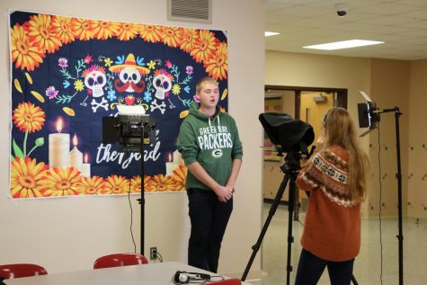 Grace Marocco films Caleb Weiss for the upcoming Day of the Dead celebrations to be held at Twin Lakes High School on November 1st and 2nd. Grace is a third year Interactive Media student. Caleb is in Spanish II and spoke about the meaning of of dia de los Muertos.