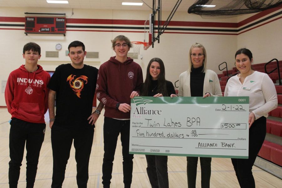 Alliance Bank recently donated $500 to Twin Lakes Business Professionals of America program. 