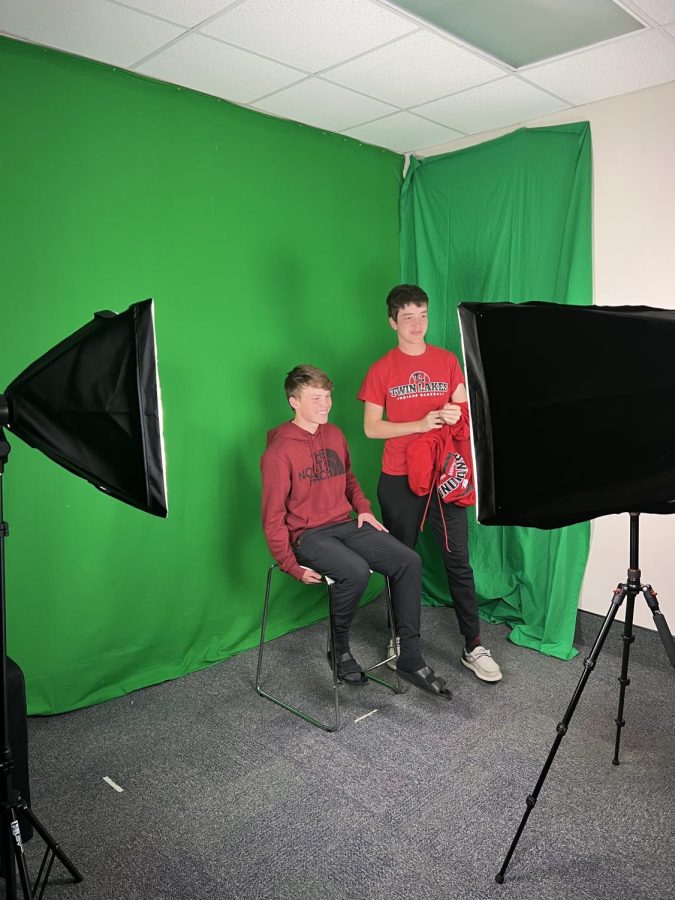 Senior Ean Bowsman and Juinor Luke Deno are shown above preparing to Film their show  TL Barstool.  Ean and Luke are both student athletes who talk about TL sports on their show. When asked about what their favorite part of running Tl Barstool they said, We just love being able to show our Pride for TL Sports.