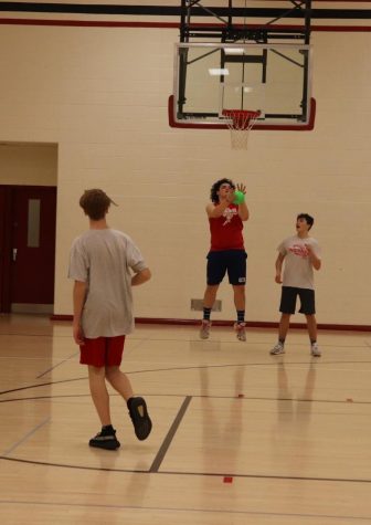 Jumping for the ball is Jaxton Craig 26, who is participating in a game in gym class. I was playing handball, and I caught the ball, and I was about to throw it,” said Craig. He enjoyed his win after the game was over.