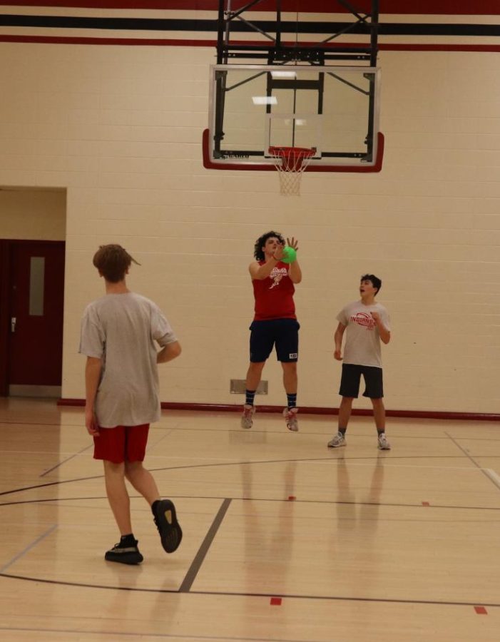 Jumping for the ball is Jaxton Craig 26, who is participating in a game in gym class. I was playing handball, and I caught the ball, and I was about to throw it” said Craig. He enjoyed his win after the game was over.