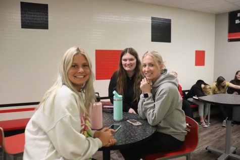 Seniors Ariel Davis, Layni Lawley, and Abby Campbell are smiling because they just got finished with their lunch. We love our lunch  ladies!
